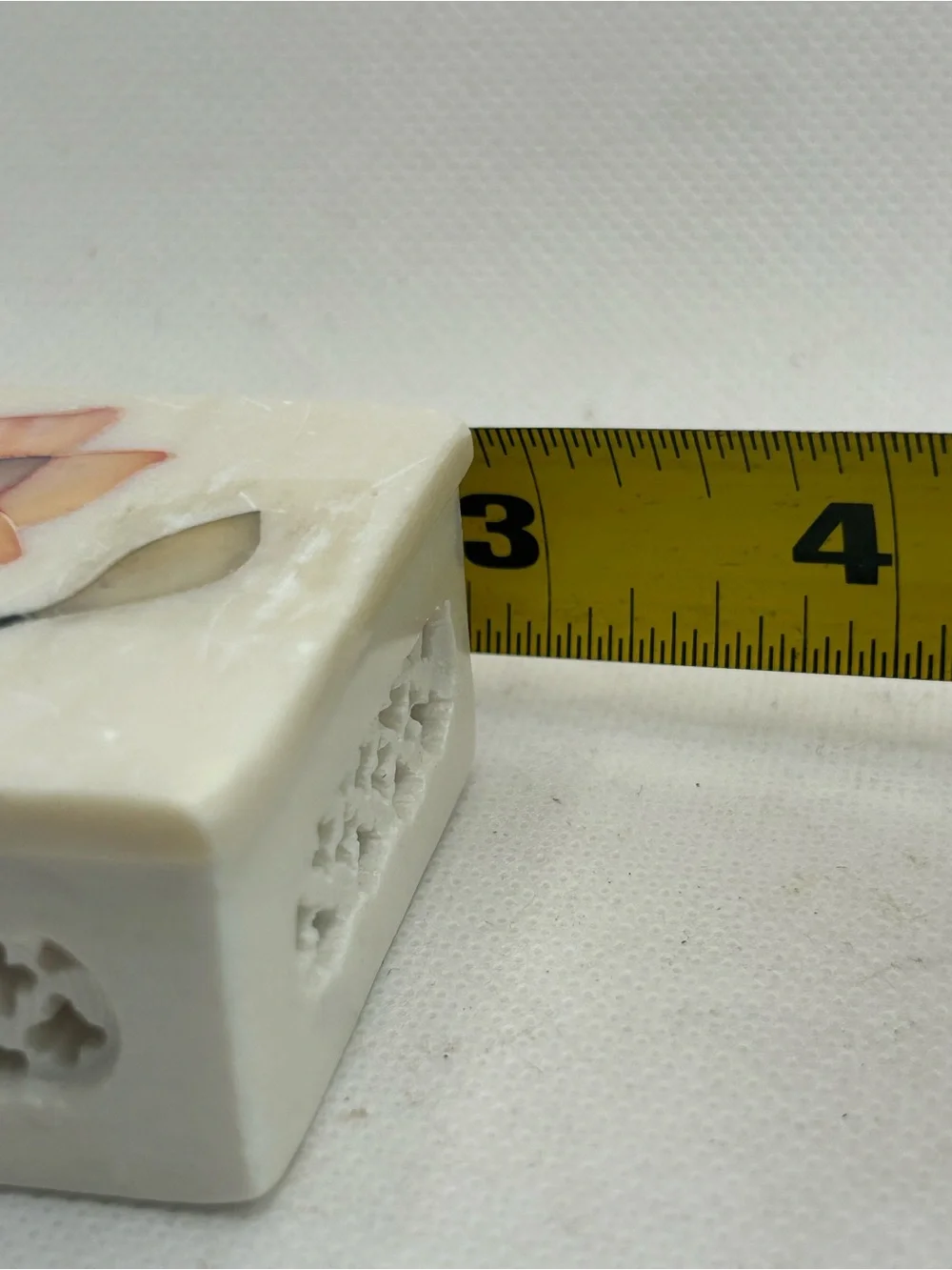 Vintage Trinket Box Floral Soapstone Inlay Pink White Made in India 3x2